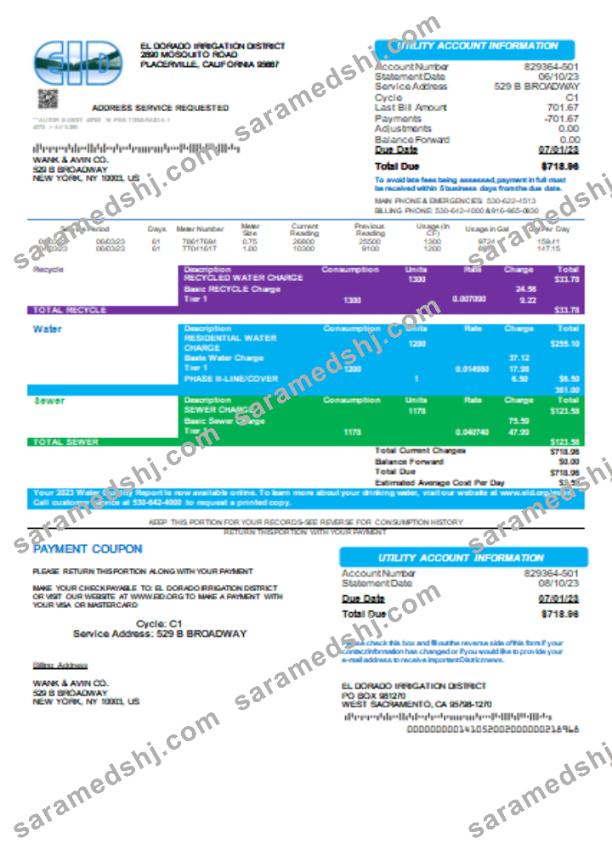 El Dorado Irrigation District utility business bill SCR